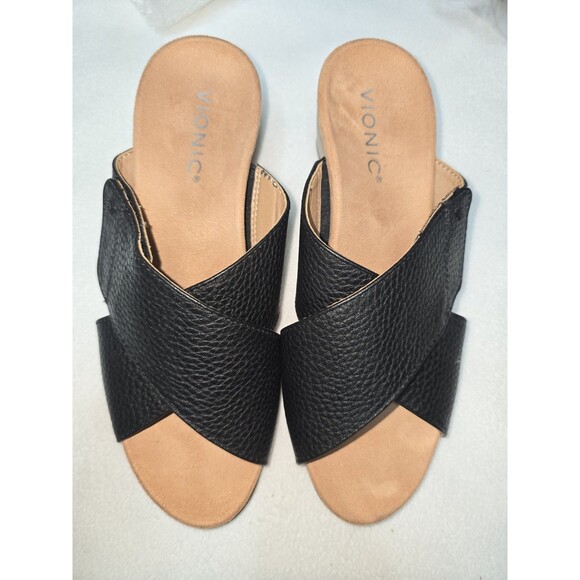 Vionic Leticia Women’s Size 6M Black Leather Slide Sandals Comfort Orthotic NWOT - Picture 2 of 5